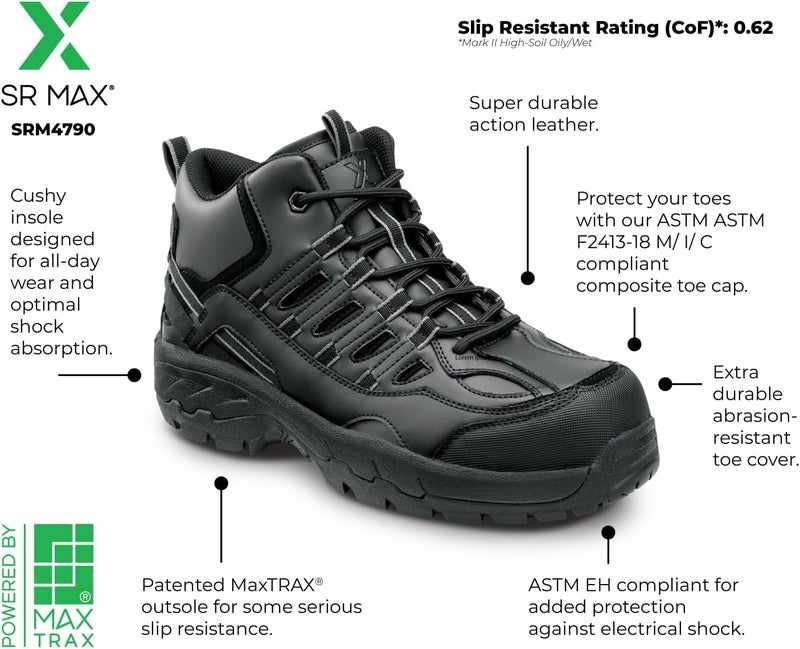 SR Max Store Boone, Men's, Hiker Style Comp Toe, EH, Slip Resistant Work Shoe - Image 5